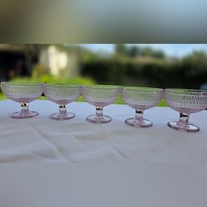 Set of 5 Pink Hobnail Coupe Dessert Glasses | Vintage Style Pedestal Bowls
